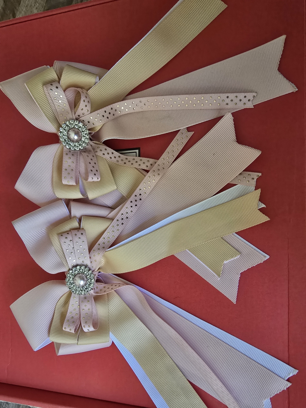Decorative Pastel Ribbon Hair Bows with Rhinestone Accent